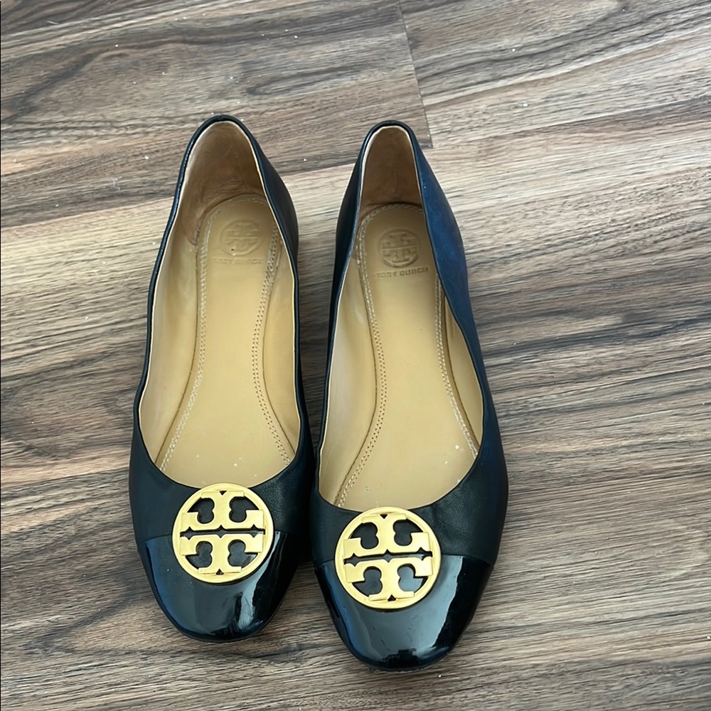 Tory Burch Black Flats with Gold Accent